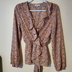 Max Studio Floral Faux Wrap Top Sz M Dusty Pink Fairy Cottagecore